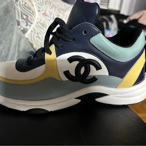 CHANEL Multicolor Sneakers - Navy, Yellow, Light Blue